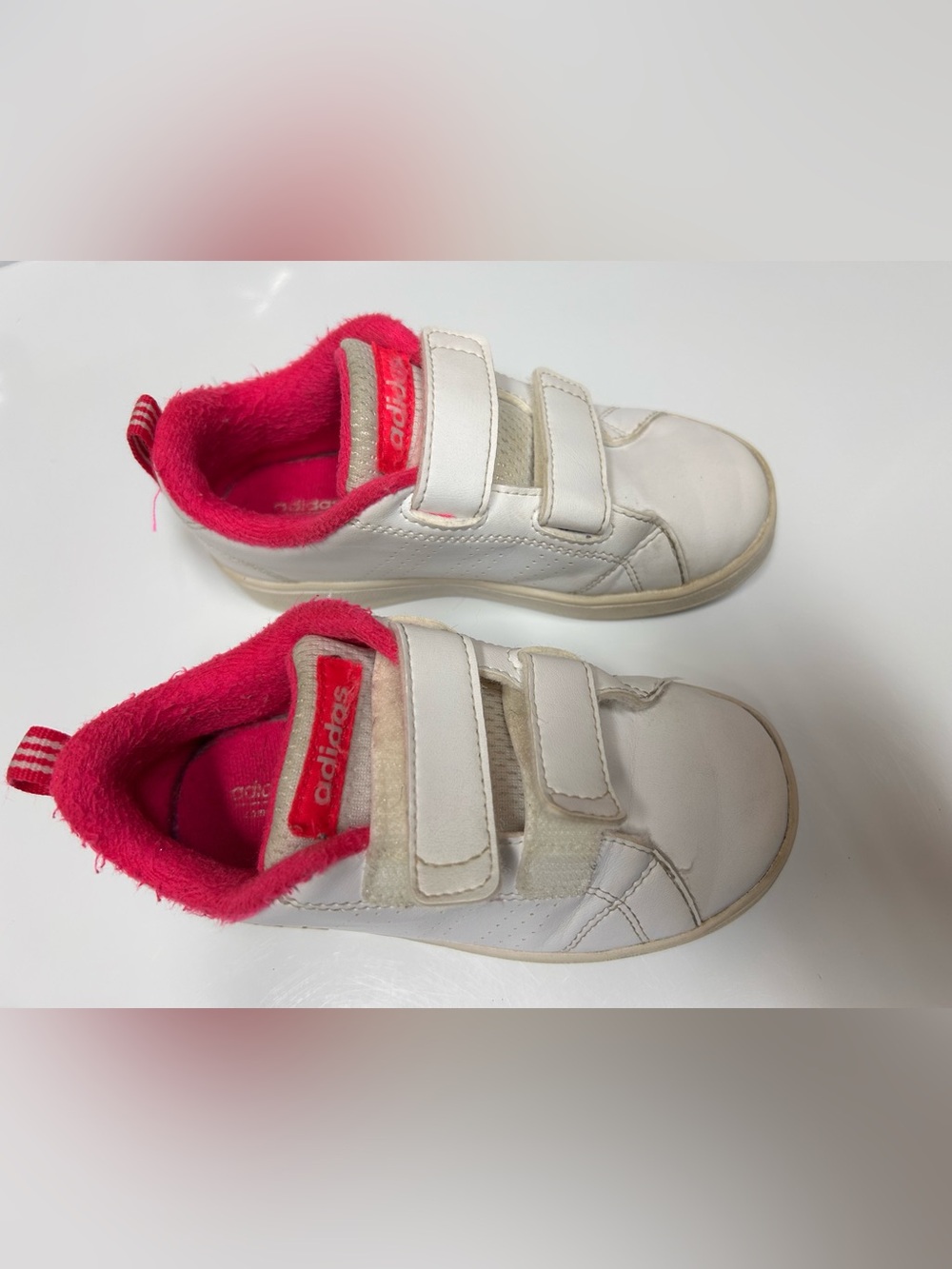 Adidas Advantage Neo Comfort footbed Kid Girl US Sz 9K White Sneaker Pink Lined - Picture 3 of 7